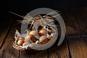 Fresh eggs straight from the farm in a basket