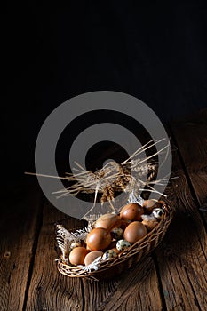 Fresh eggs straight from the farm in a basket