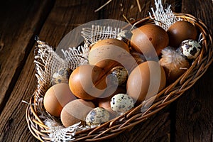 Fresh eggs straight from the farm in a basket