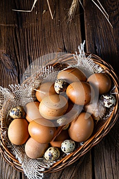 Fresh eggs straight from the farm in a basket