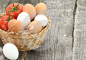 Fresh eggs and tomatoes