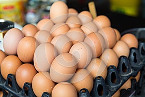 Fresh eggs on tray at asian street market