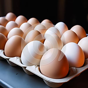 Fresh eggs in a tray. Generative AI