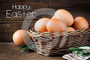 Fresh eggs in a willow basket