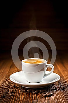 Fresh espresso cup of coffee with hot steam