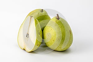 Fresh European pears composition in white background