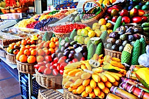 Fresh exotic fruits in Mercado Dos Lavradores. Funchal, Madeira