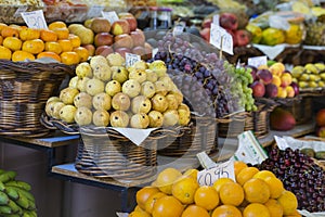 Fresh exotic fruits in Mercado Dos Lavradores. Funchal, Madeira