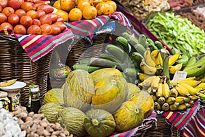 Fresh exotic fruits in Mercado Dos Lavradores. Funchal, Madeira, Portugal