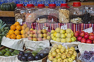 Fresh exotic fruits in Mercado Dos Lavradores.Madeira Island, Po