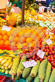 Fresh exotic fruits and vegetables in Mercado Dos Lavradores