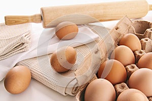 Fresh farm eggs on table