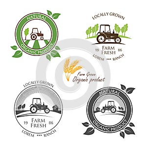 Fresh Farm Produce and logo tractor - vector illustration.