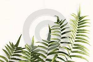 Fresh fern branch green leaves isolated on white background for