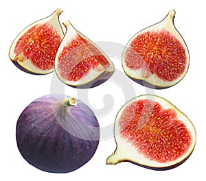 Fresh fig pieces set isolated on white background