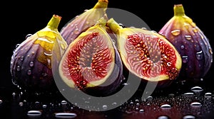 Fresh figs with water drops isolated. Healthy Food Concept with Copy Space.