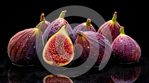 Fresh figs with water drops isolated. Healthy Food Concept with Copy Space.