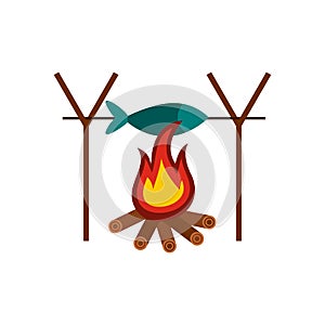 Fresh fish above fire icon