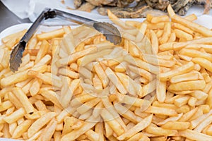 Fresh fish & chips seafood anchovies sardines mix during hotel brunch buffet