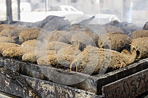 Fresh fish cooking at a market in Medina