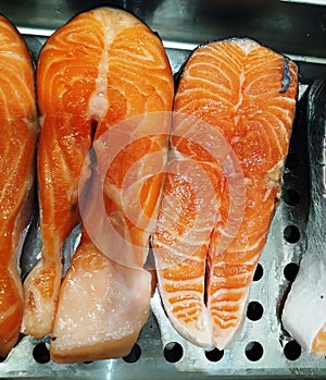 Fresh fish on the counter of the store