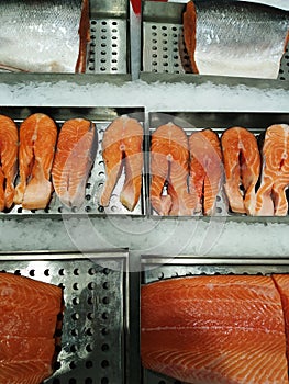 Fresh fish on the counter of the store