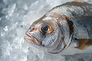 Fresh fish on ice close-up