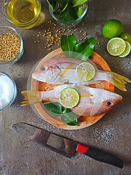 Fresh fish with Ingredience ready for cooking