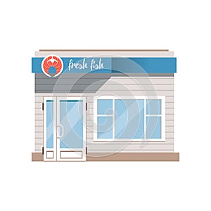 Fresh fish, seafood shop facade vector Illustration