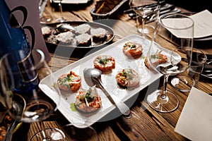 Fresh fish tartart on a table in a restaurant