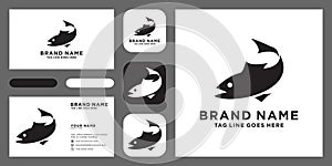 Fresh fish with water wave logo. fish logo with business card template