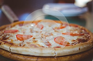 Fresh flavorful pizza with seafood photo