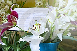 Fresh Flowers With Classic Sheet Music Score Concept