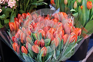 Fresh flowers at farmer market in France, Europe. Italian Spanish and French flowers. Street French market at Nice.