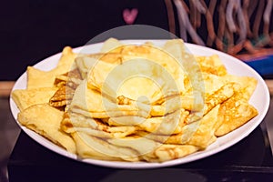 Fresh fluffy homemade pancakes as an everyday convenience food. Healthy sweets, desserts, snacks, bakery, starters, treats,