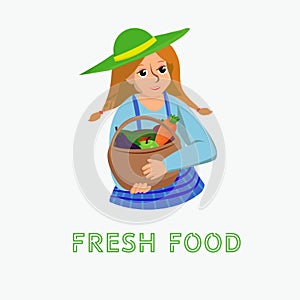 Fresh Food Greeting Card on White Background.