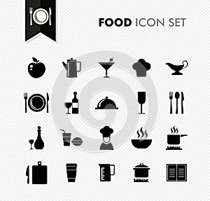 Fresh Food restaurant menu icon set.