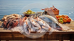 Fresh food by the sea ready to eat.AI Generated