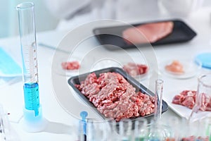 Fresh forcemeat on table in laboratory