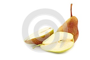 Fresh `Forelle` pear and a cut one