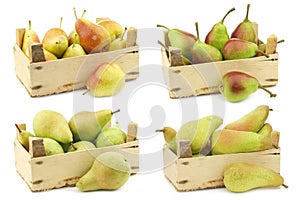 Fresh Forelle, Qtee, Migo and Abate pears in a wooden crate