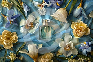 Fresh fragrance breeze in a studio shot of perfume, the elegant floral scent enhancing the ambient therapy of olfactory beauty photo