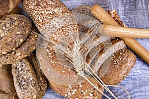 Fresh fragrant bread on the table. Food concept