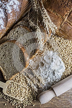 Fresh fragrant bread on the table. Food concept