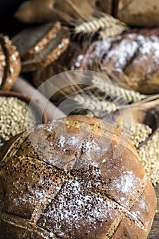 Fresh fragrant bread on the table. Food concept