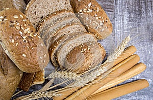 Fresh fragrant bread on the table. Food concept