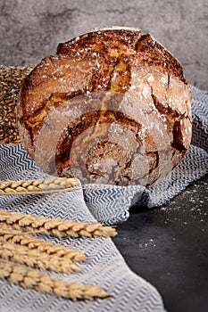 Fresh fragrant bread on the table. Food concept. Corn bread