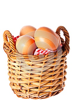 Fresh free range chicken eggs in a basket