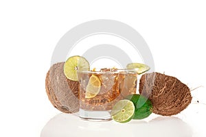 Fresh Fresh cocktail with cola drink and lime fruit