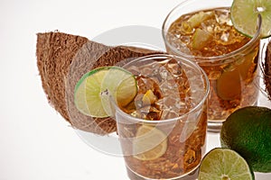 Fresh Fresh cocktail with cola drink and lime fruit